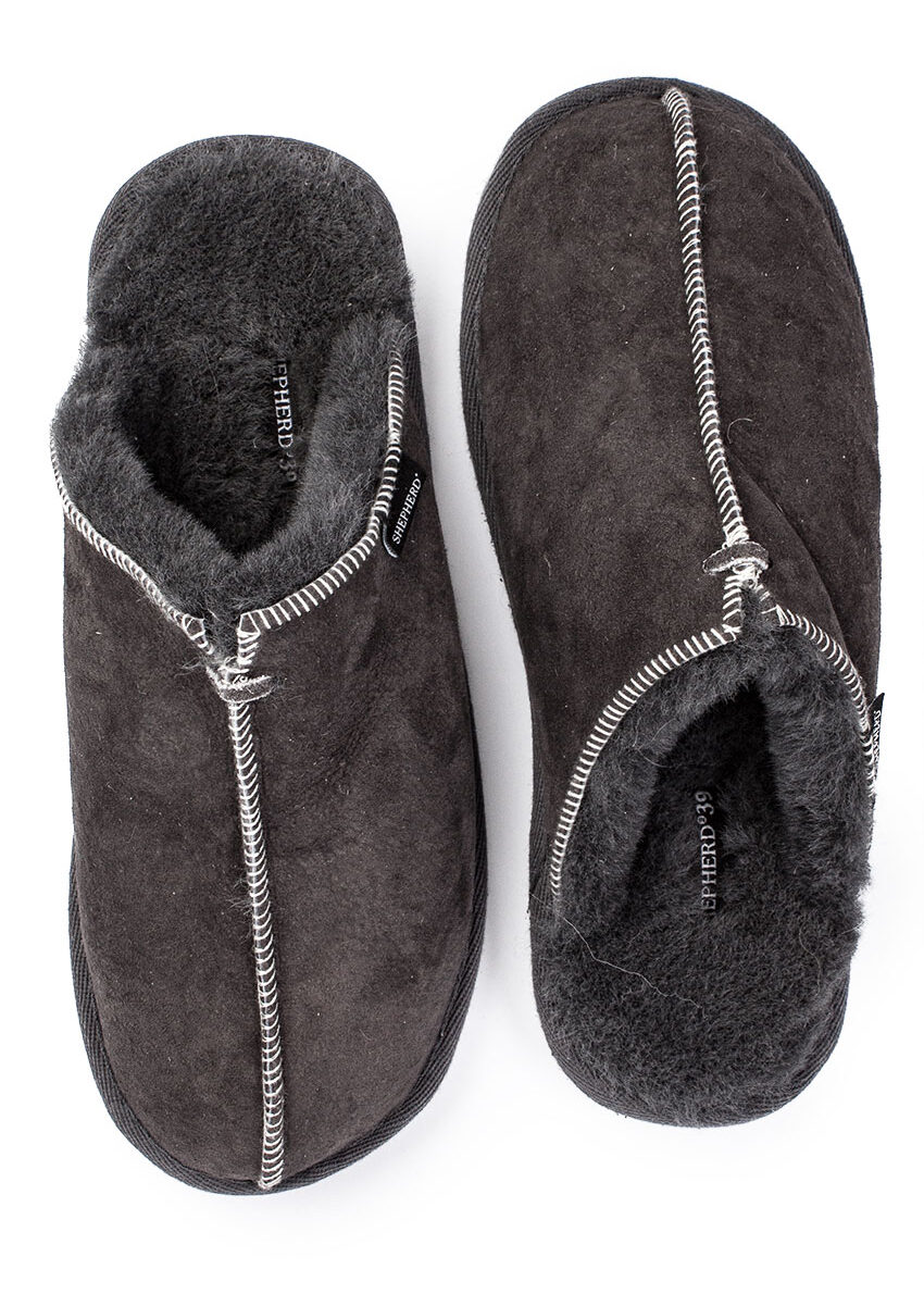 Lammfell-Pantoffel "Karla", Asphalt