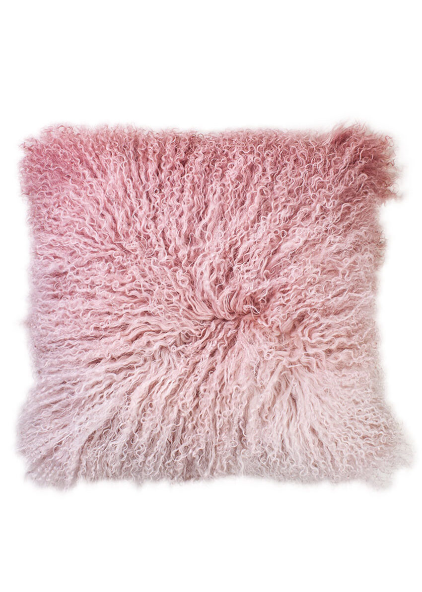 Tibet-Lammfell-Kissen Dip dyed Ombre, rosa