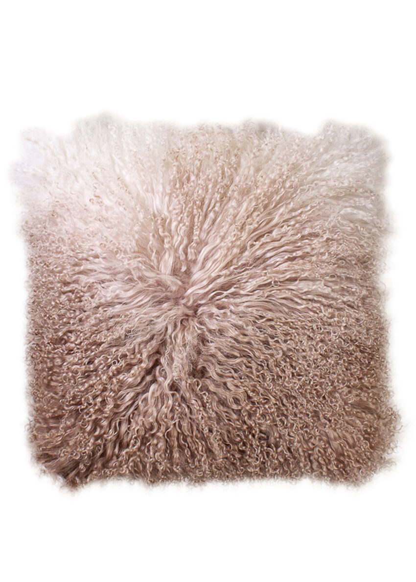 Tibet-Lammfell-Kissen Dip dyed Ombre, beige