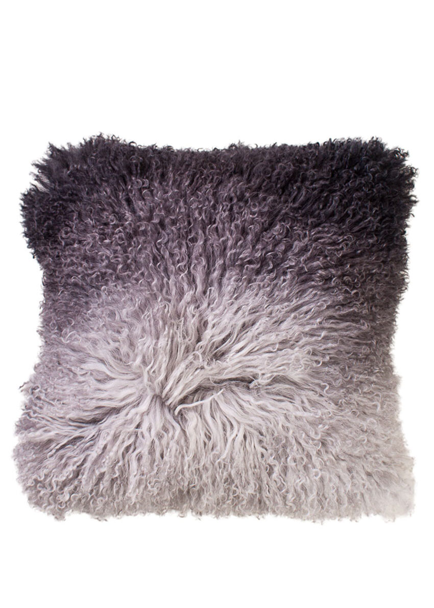 Tibet-Lammfell-Kissen Dip dyed Ombre, grau