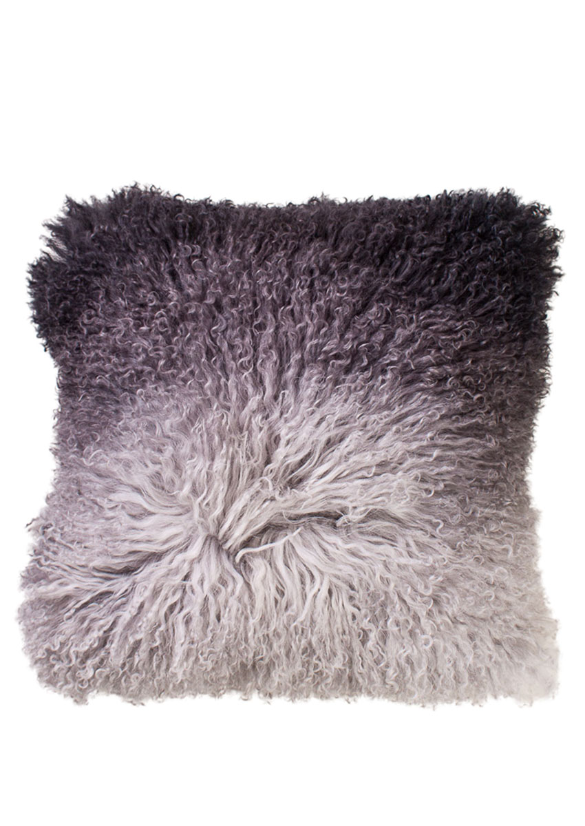 Tibet-Lammfell-Kissen Dip dyed Ombre, grau