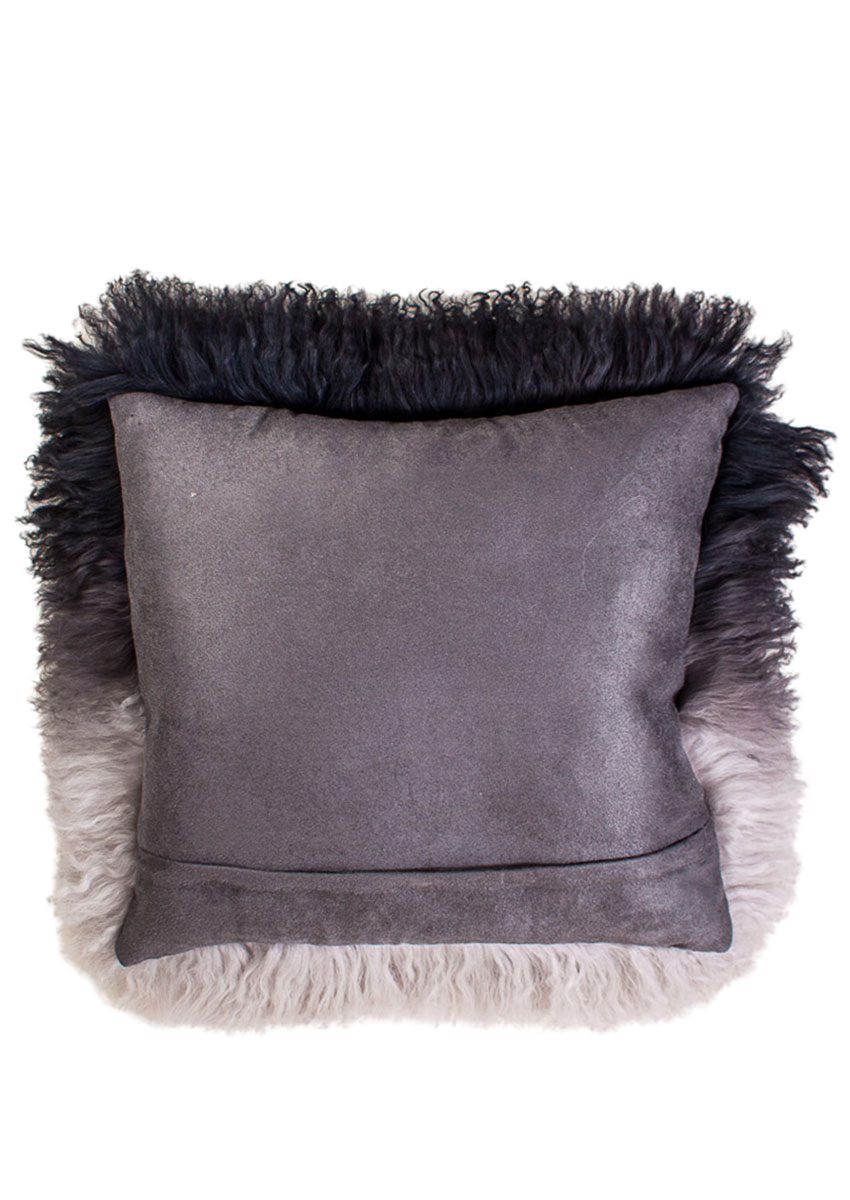 Tibet-Lammfell-Kissen Dip dyed Ombre, grau – Bild 4