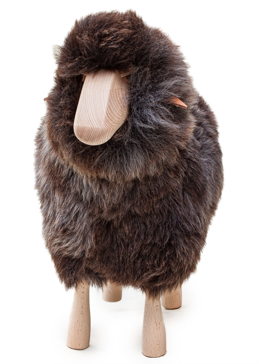 Holzlamm mit Natur-Lammfell, dunkel – Bild 2