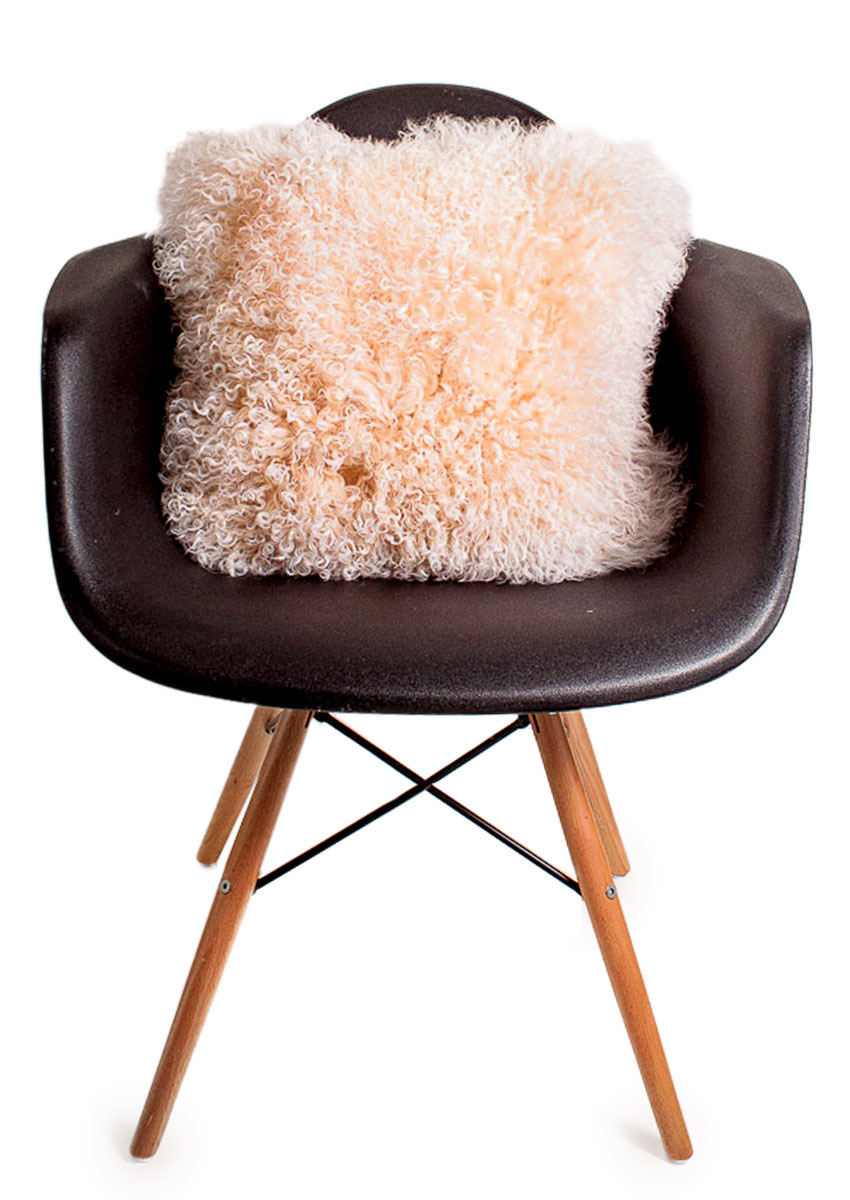 Tibet-Lammfell-Kissen, sunrise champagner-weiß – Bild 4