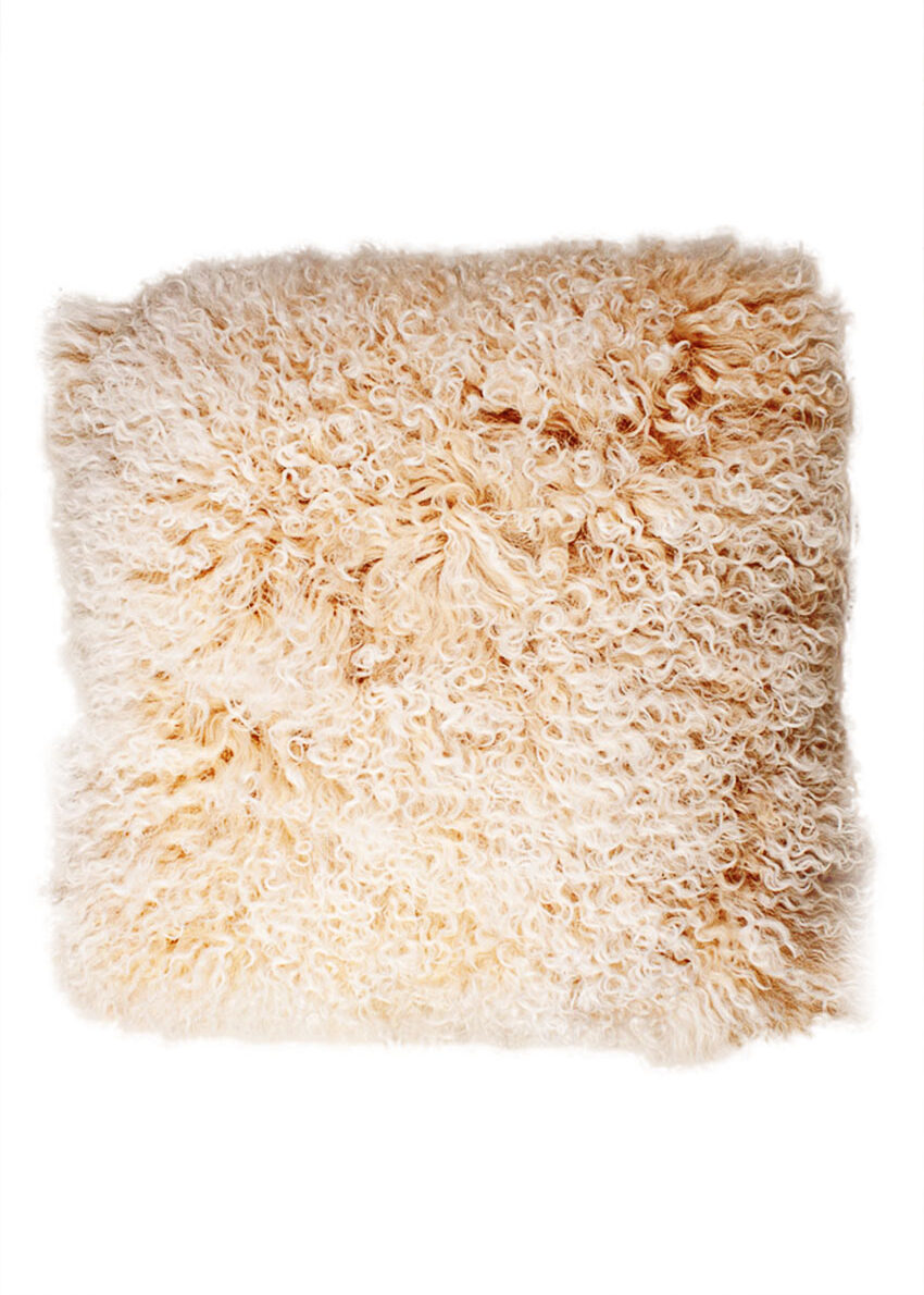 Tibet-Lammfell-Kissen, sunrise champagner-weiß