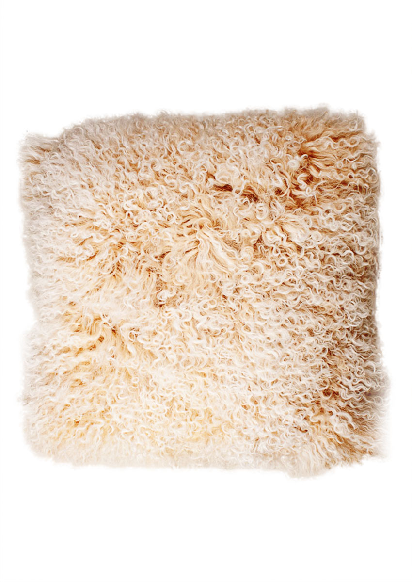 Tibet-Lammfell-Kissen, sunrise champagner-weiß
