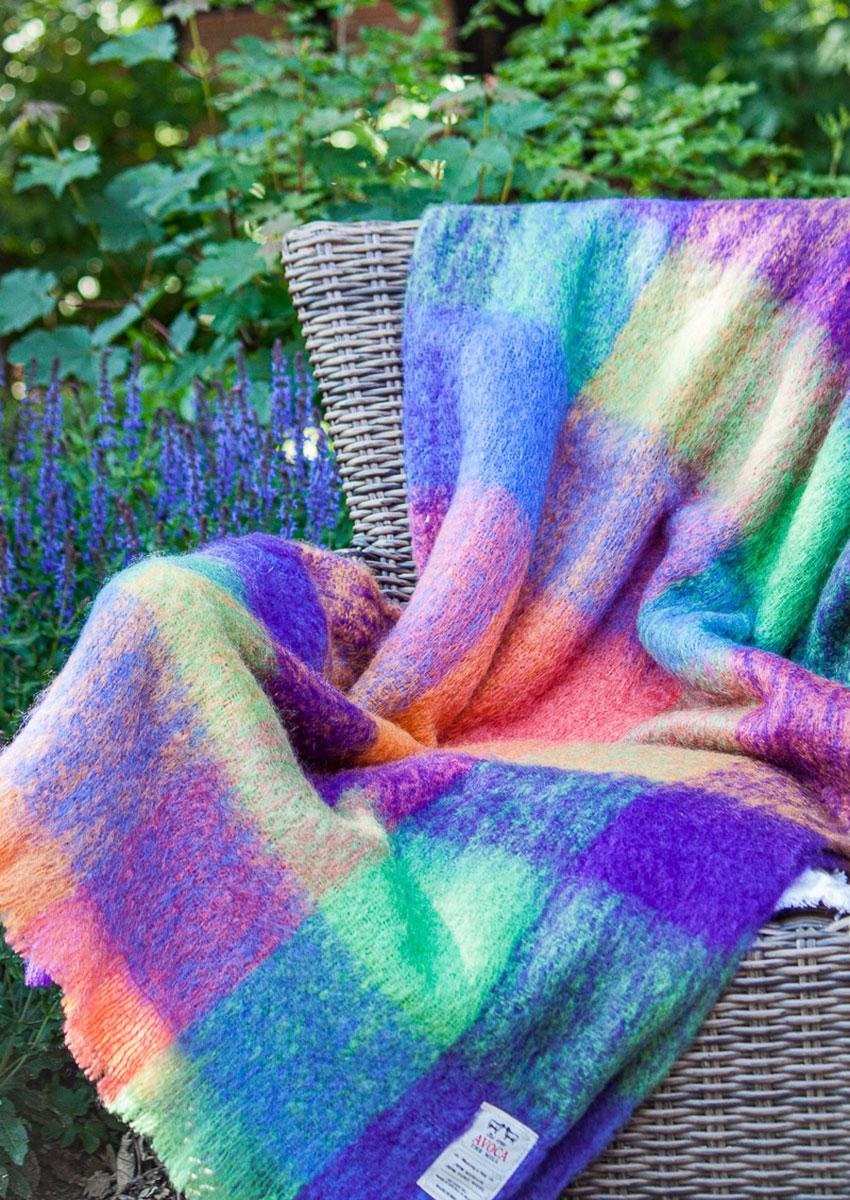 Avoca® Mohair Decke "M212", Grün Lila Orange – Bild 2