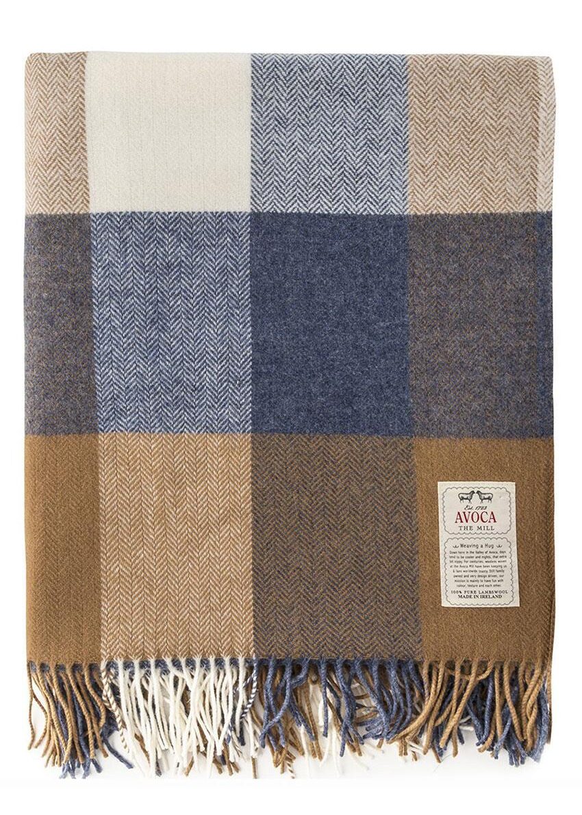 Avoca® Lambswoool Decke "WR81", taupe-blau