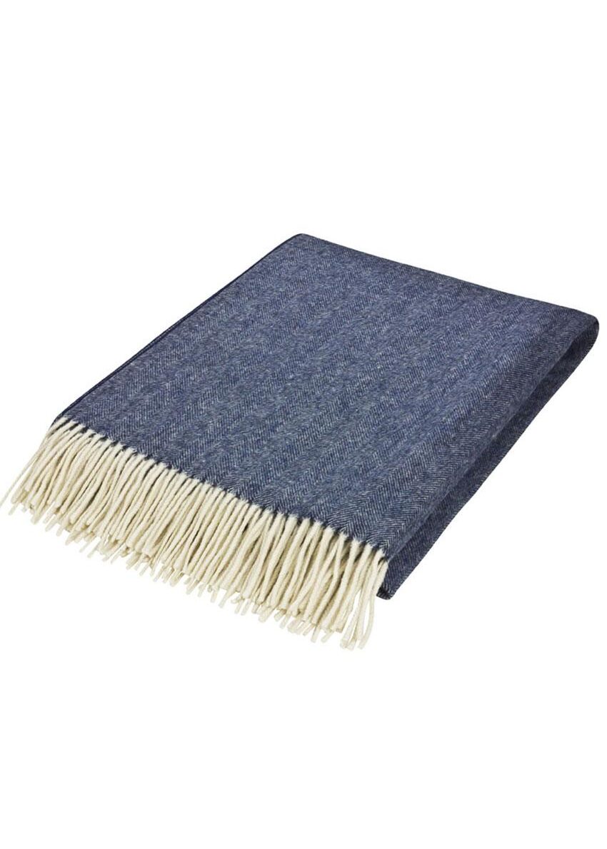 Wolldecke Fischgrät "100% Merinowolle" blau