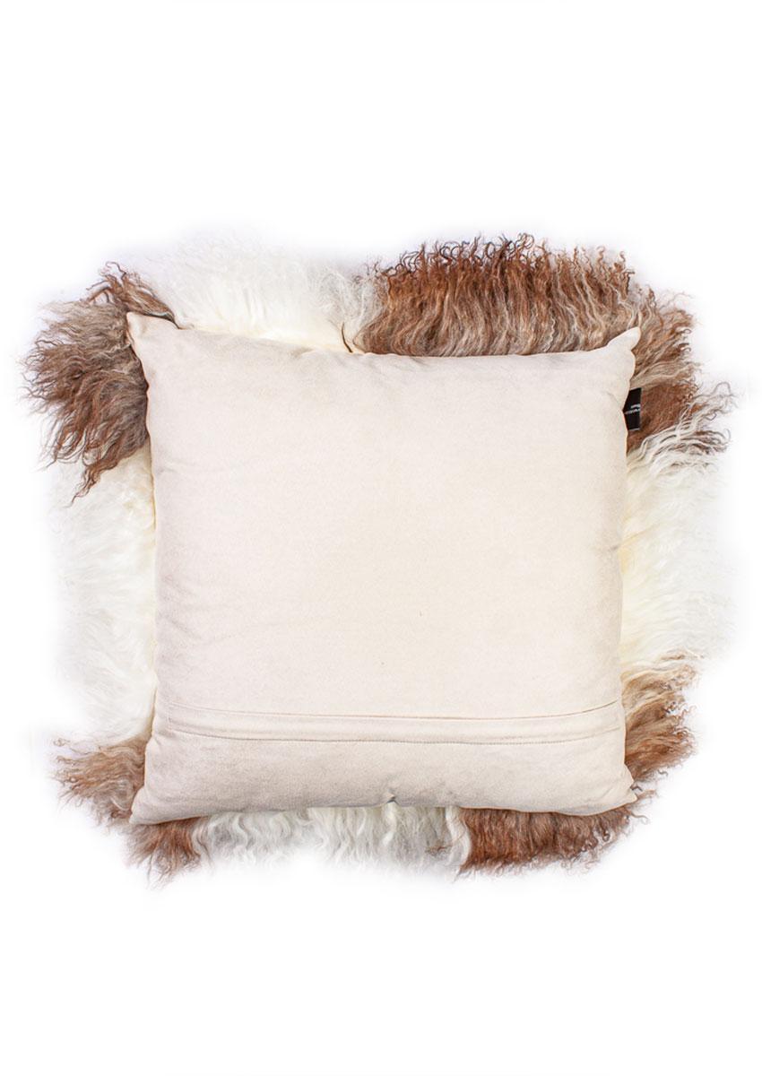 Premium Tibet-Lammfell-Kissen, braun-weiß gescheckt – Bild 4