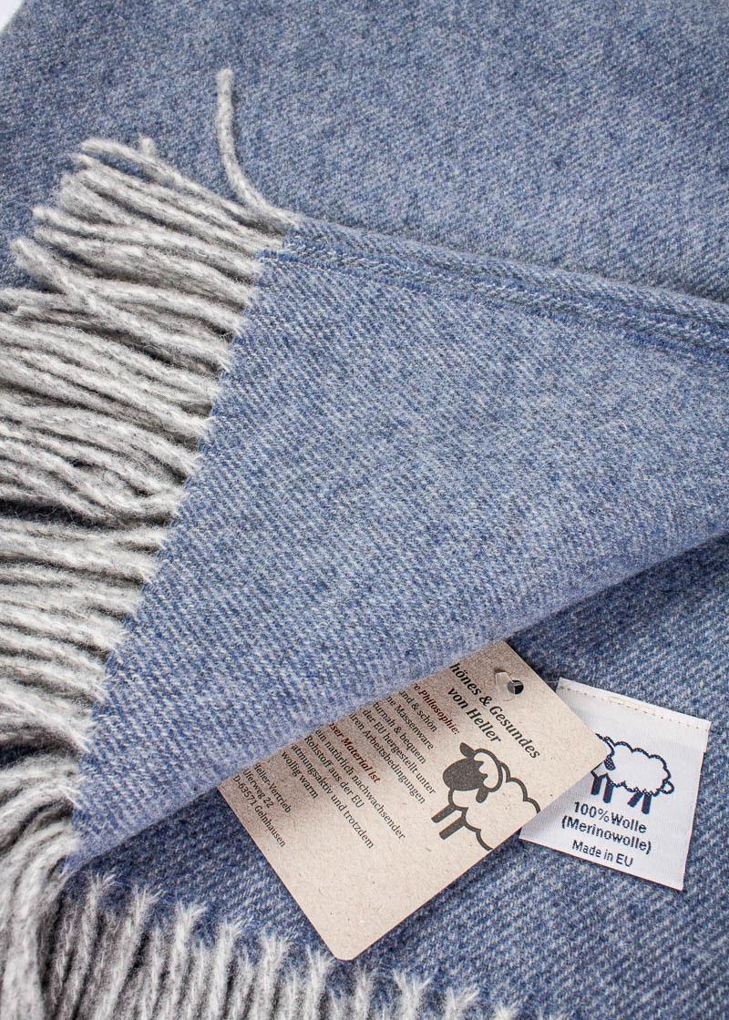 Wolldecke "Davos" 100% Merinowolle Fransen, hellblau – Bild 3