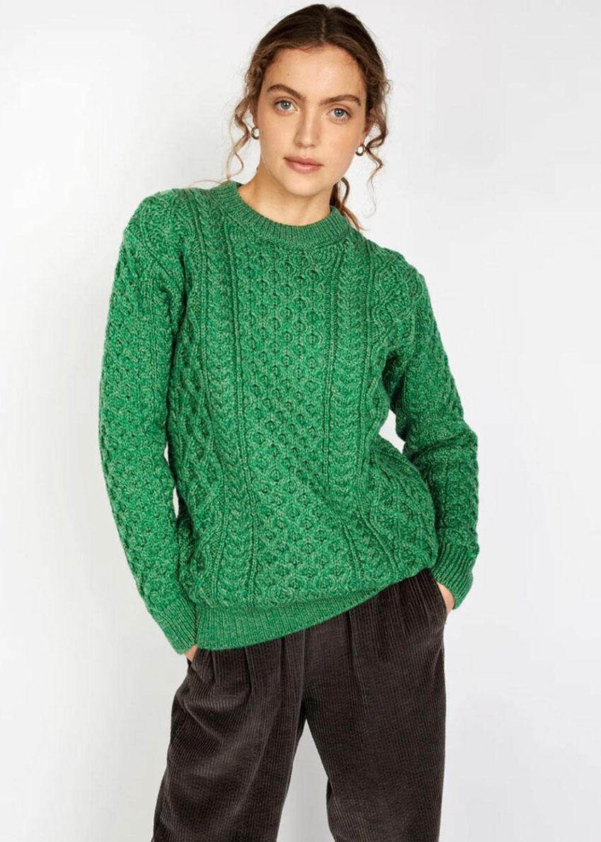 Pullover Blasket Honeycomb Stitch "Heirloom" von Irlandseye®, green marl
