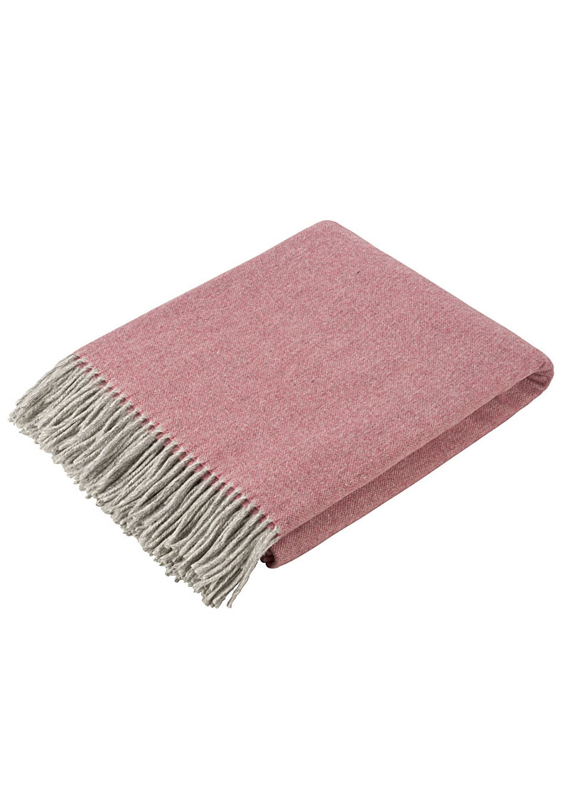 Wolldecke "Davos" 100% Merinowolle Fransen, rosa