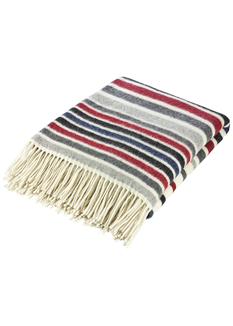 Wolldecke "Krems" 100% Merinowolle, blau-rot-schwarz-grau