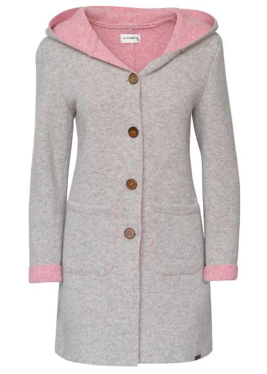 Damen Strickmantel "Alina", Kiesel/Kamelie