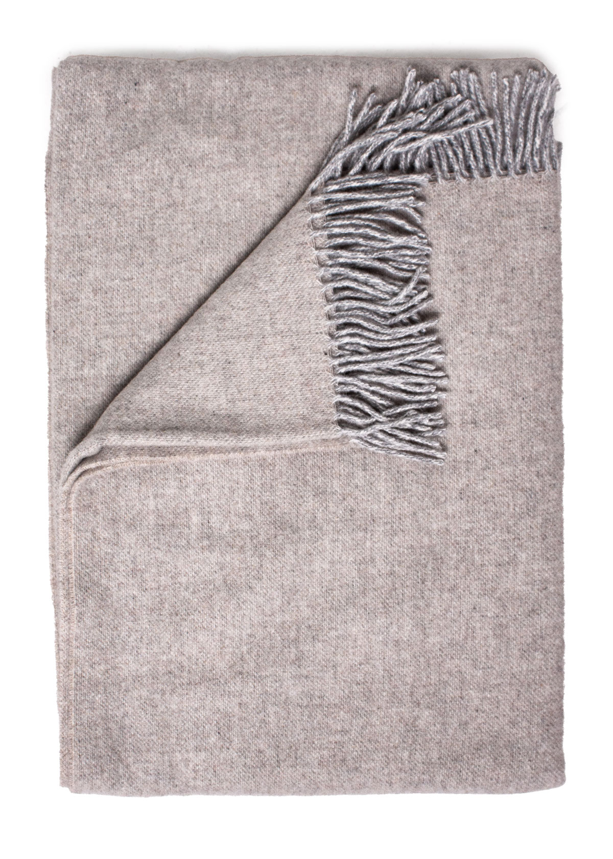 Wolldecke "Davos" 100% Merinowolle Fransen, beige