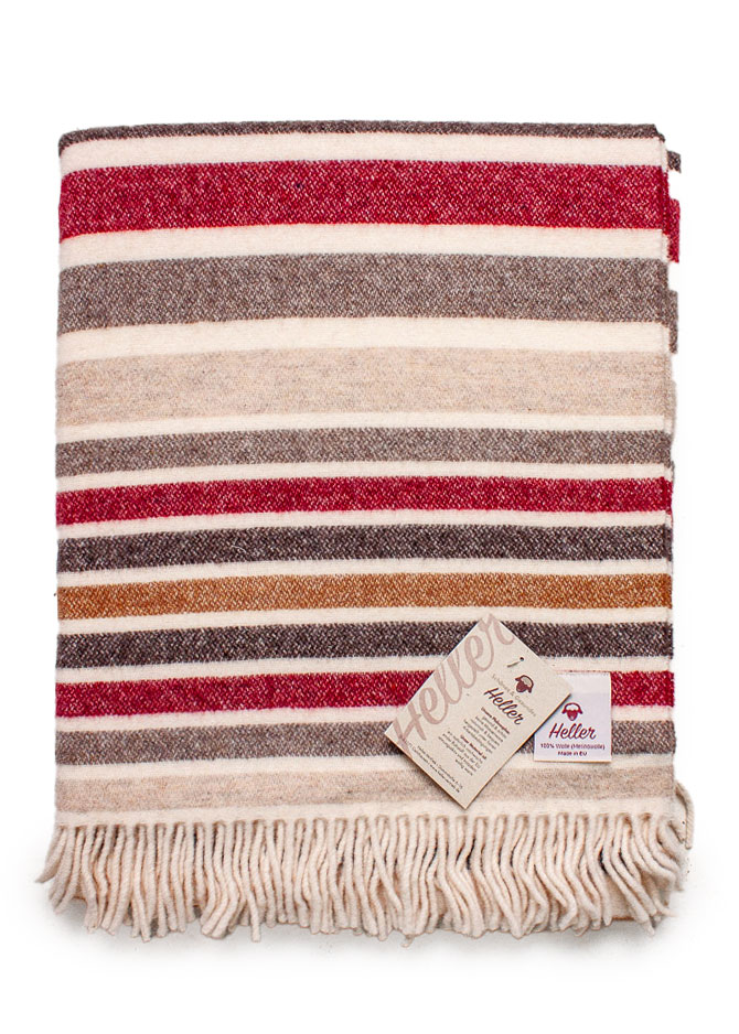 Wolldecke "Krems" 100% Merinowolle, braun-rot-schwarz-grau