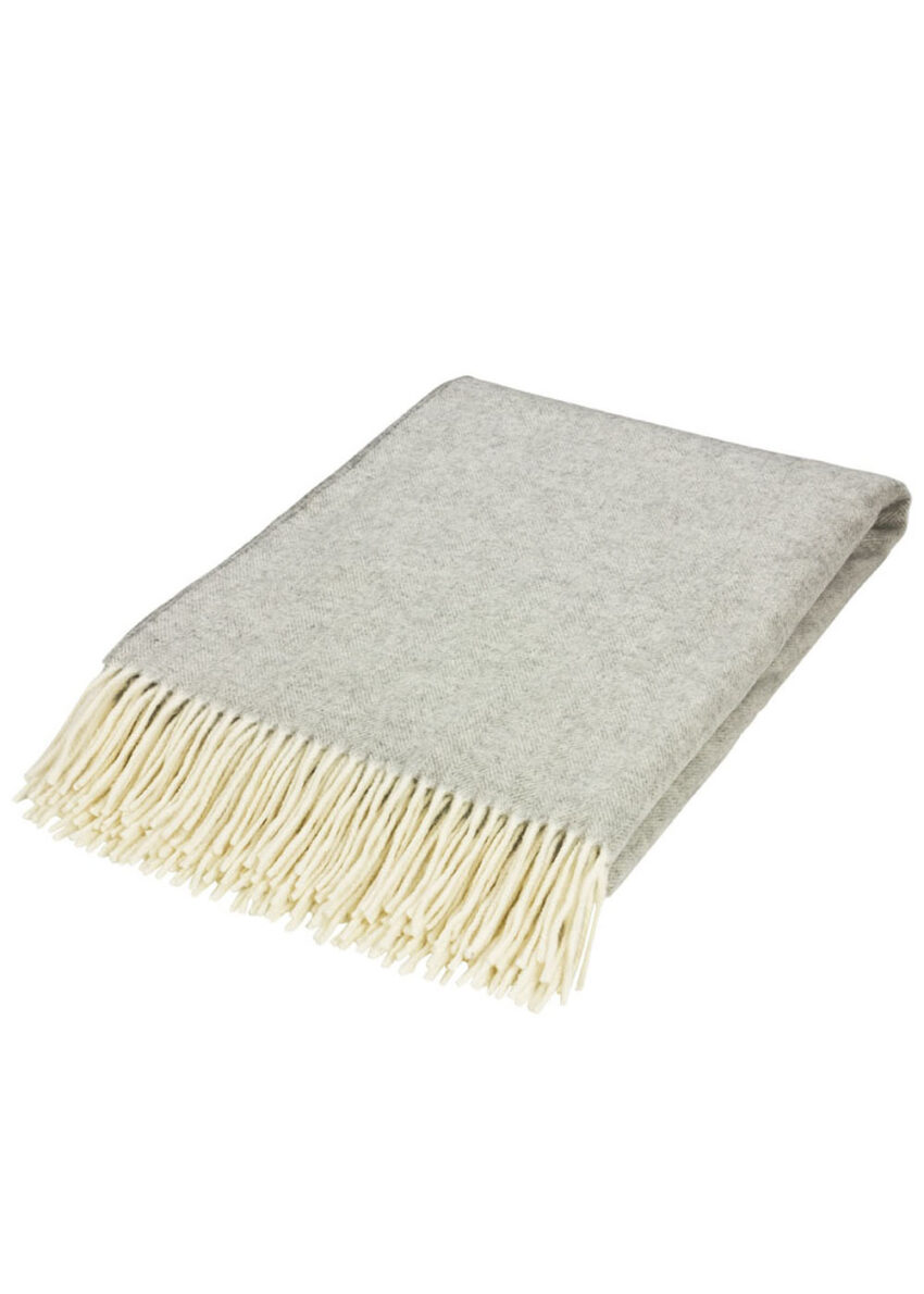 Wolldecke "Melk" 100% Merinowolle, hellgrau